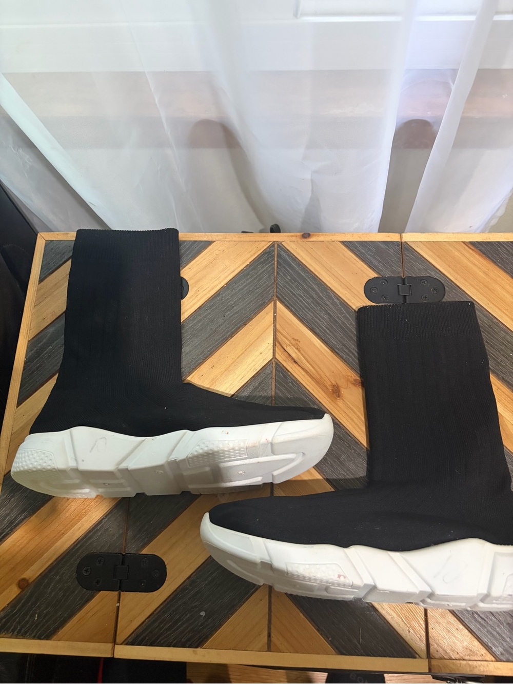 Bella Marie Black Knit Sock Sneakers with White Chunky Soles